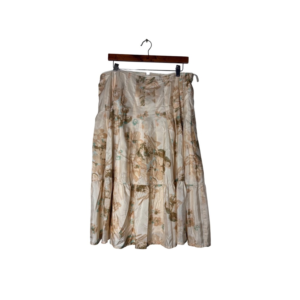 Banana Republic Silk Floral Tiered Maxi Skirt Size 12‎ Beige Brown Green